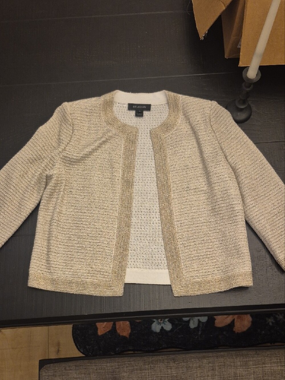 St. John Beige Open-Front Women's Cardigan